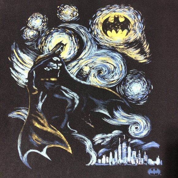 DC Comics Batman Mens Black Starry Night Van Gogh Retro VTG Style T-Shirt 2XL - Picture 1 of 6